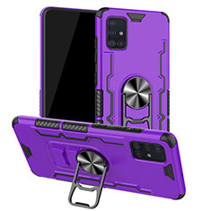 Custodia Silicone e Plastica Opaca Cover con Magnetico Anello Supporto R01 per Samsung Galaxy A51 5G Viola