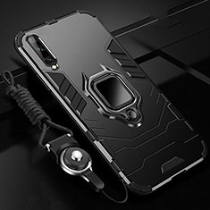 Custodia Silicone e Plastica Opaca Cover con Magnetico Anello Supporto R01 per Samsung Galaxy A70S Nero