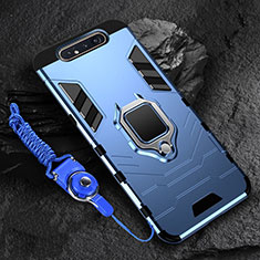 Custodia Silicone e Plastica Opaca Cover con Magnetico Anello Supporto R01 per Samsung Galaxy A80 Blu