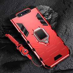 Custodia Silicone e Plastica Opaca Cover con Magnetico Anello Supporto R01 per Samsung Galaxy A80 Rosso