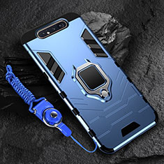 Custodia Silicone e Plastica Opaca Cover con Magnetico Anello Supporto R01 per Samsung Galaxy A90 4G Blu