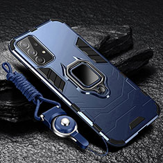 Custodia Silicone e Plastica Opaca Cover con Magnetico Anello Supporto R01 per Samsung Galaxy M32 5G Blu