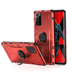Custodia Silicone e Plastica Opaca Cover con Magnetico Anello Supporto R01 per Samsung Galaxy Note 20 Ultra 5G Rosso