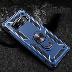 Custodia Silicone e Plastica Opaca Cover con Magnetico Anello Supporto R01 per Samsung Galaxy S10 5G Blu