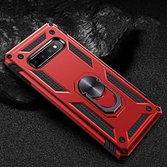 Custodia Silicone e Plastica Opaca Cover con Magnetico Anello Supporto R01 per Samsung Galaxy S10 5G Rosso