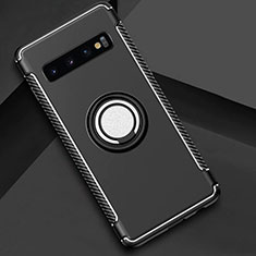 Custodia Silicone e Plastica Opaca Cover con Magnetico Anello Supporto R01 per Samsung Galaxy S10 Plus Nero