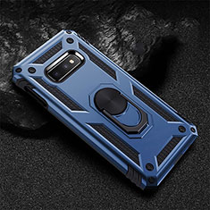 Custodia Silicone e Plastica Opaca Cover con Magnetico Anello Supporto R01 per Samsung Galaxy S10e Blu