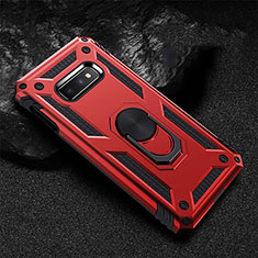 Custodia Silicone e Plastica Opaca Cover con Magnetico Anello Supporto R01 per Samsung Galaxy S10e Rosso