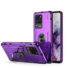 Custodia Silicone e Plastica Opaca Cover con Magnetico Anello Supporto R01 per Samsung Galaxy S20 Ultra Viola