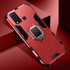 Custodia Silicone e Plastica Opaca Cover con Magnetico Anello Supporto R01 per Vivo Y50 Rosso