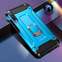Custodia Silicone e Plastica Opaca Cover con Magnetico Anello Supporto R01 per Xiaomi Mi A3 Blu