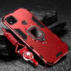 Custodia Silicone e Plastica Opaca Cover con Magnetico Anello Supporto R01 per Xiaomi Redmi 9C NFC Rosso