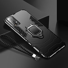Custodia Silicone e Plastica Opaca Cover con Magnetico Anello Supporto R01 per Xiaomi Redmi 9T 4G Nero