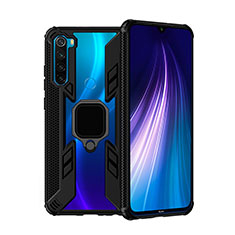 Custodia Silicone e Plastica Opaca Cover con Magnetico Anello Supporto R01 per Xiaomi Redmi Note 8 (2021) Nero