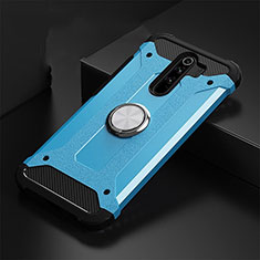 Custodia Silicone e Plastica Opaca Cover con Magnetico Anello Supporto R01 per Xiaomi Redmi Note 8 Pro Cielo Blu