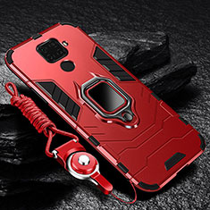 Custodia Silicone e Plastica Opaca Cover con Magnetico Anello Supporto R01 per Xiaomi Redmi Note 9 Rosso