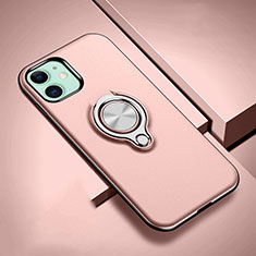 Custodia Silicone e Plastica Opaca Cover con Magnetico Anello Supporto R02 per Apple iPhone 11 Oro Rosa