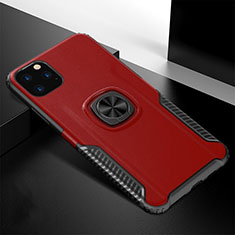 Custodia Silicone e Plastica Opaca Cover con Magnetico Anello Supporto R02 per Apple iPhone 11 Pro Rosso