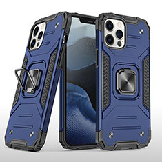Custodia Silicone e Plastica Opaca Cover con Magnetico Anello Supporto R02 per Apple iPhone 12 Pro Blu