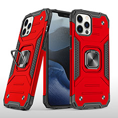 Custodia Silicone e Plastica Opaca Cover con Magnetico Anello Supporto R02 per Apple iPhone 12 Pro Max Rosso