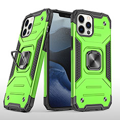Custodia Silicone e Plastica Opaca Cover con Magnetico Anello Supporto R02 per Apple iPhone 12 Pro Verde Pastello