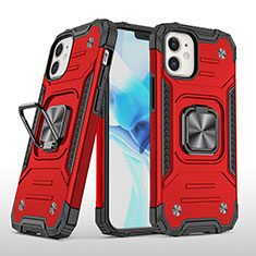 Custodia Silicone e Plastica Opaca Cover con Magnetico Anello Supporto R02 per Apple iPhone 12 Rosso