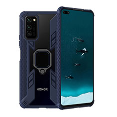 Custodia Silicone e Plastica Opaca Cover con Magnetico Anello Supporto R02 per Huawei Honor V30 5G Blu