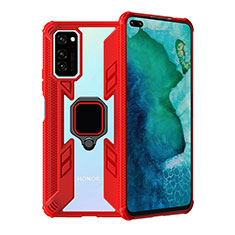 Custodia Silicone e Plastica Opaca Cover con Magnetico Anello Supporto R02 per Huawei Honor V30 5G Rosso