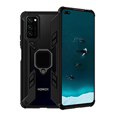 Custodia Silicone e Plastica Opaca Cover con Magnetico Anello Supporto R02 per Huawei Honor View 30 5G Nero