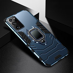 Custodia Silicone e Plastica Opaca Cover con Magnetico Anello Supporto R02 per Samsung Galaxy Note 20 Ultra 5G Blu