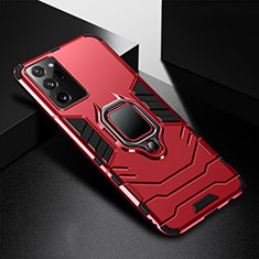 Custodia Silicone e Plastica Opaca Cover con Magnetico Anello Supporto R02 per Samsung Galaxy Note 20 Ultra 5G Rosso