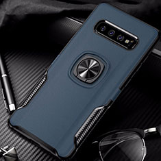 Custodia Silicone e Plastica Opaca Cover con Magnetico Anello Supporto R02 per Samsung Galaxy S10 5G Blu