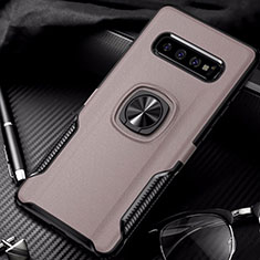 Custodia Silicone e Plastica Opaca Cover con Magnetico Anello Supporto R02 per Samsung Galaxy S10 Oro Rosa