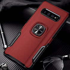 Custodia Silicone e Plastica Opaca Cover con Magnetico Anello Supporto R02 per Samsung Galaxy S10 Rosso