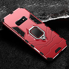 Custodia Silicone e Plastica Opaca Cover con Magnetico Anello Supporto R02 per Samsung Galaxy S10e Rosso
