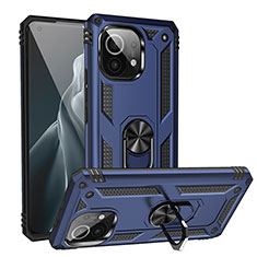 Custodia Silicone e Plastica Opaca Cover con Magnetico Anello Supporto R02 per Xiaomi Mi 11 5G Blu