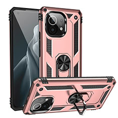 Custodia Silicone e Plastica Opaca Cover con Magnetico Anello Supporto R02 per Xiaomi Mi 11 5G Oro Rosa