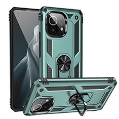 Custodia Silicone e Plastica Opaca Cover con Magnetico Anello Supporto R02 per Xiaomi Mi 11 5G Verde
