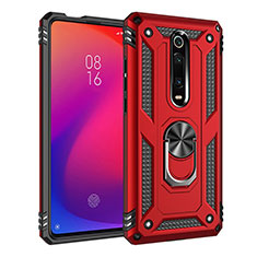 Custodia Silicone e Plastica Opaca Cover con Magnetico Anello Supporto R02 per Xiaomi Mi 9T Pro Rosso