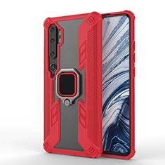 Custodia Silicone e Plastica Opaca Cover con Magnetico Anello Supporto R02 per Xiaomi Mi Note 10 Pro Rosso