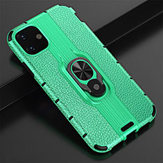 Custodia Silicone e Plastica Opaca Cover con Magnetico Anello Supporto R03 per Apple iPhone 11 Verde