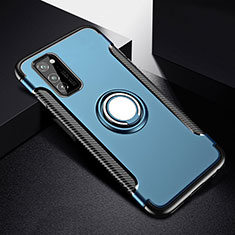 Custodia Silicone e Plastica Opaca Cover con Magnetico Anello Supporto R03 per Huawei Honor V30 5G Blu