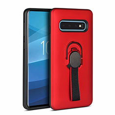 Custodia Silicone e Plastica Opaca Cover con Magnetico Anello Supporto R03 per Samsung Galaxy S10 5G Rosso