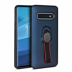 Custodia Silicone e Plastica Opaca Cover con Magnetico Anello Supporto R03 per Samsung Galaxy S10 Blu