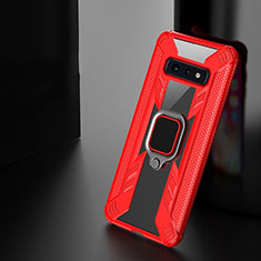 Custodia Silicone e Plastica Opaca Cover con Magnetico Anello Supporto R03 per Samsung Galaxy S10e Rosso