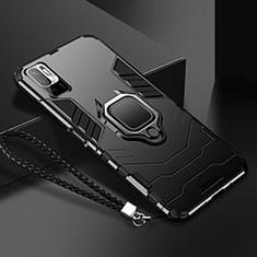 Custodia Silicone e Plastica Opaca Cover con Magnetico Anello Supporto R03 per Xiaomi Redmi Note 10T 5G Nero