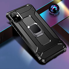 Custodia Silicone e Plastica Opaca Cover con Magnetico Anello Supporto R04 per Apple iPhone 11 Nero