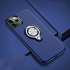 Custodia Silicone e Plastica Opaca Cover con Magnetico Anello Supporto R04 per Apple iPhone 11 Pro Blu
