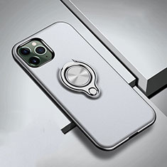 Custodia Silicone e Plastica Opaca Cover con Magnetico Anello Supporto R04 per Apple iPhone 11 Pro Max Argento