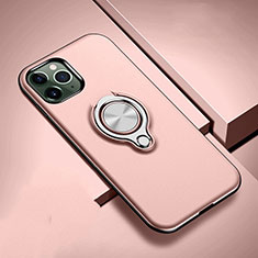 Custodia Silicone e Plastica Opaca Cover con Magnetico Anello Supporto R04 per Apple iPhone 11 Pro Max Oro Rosa